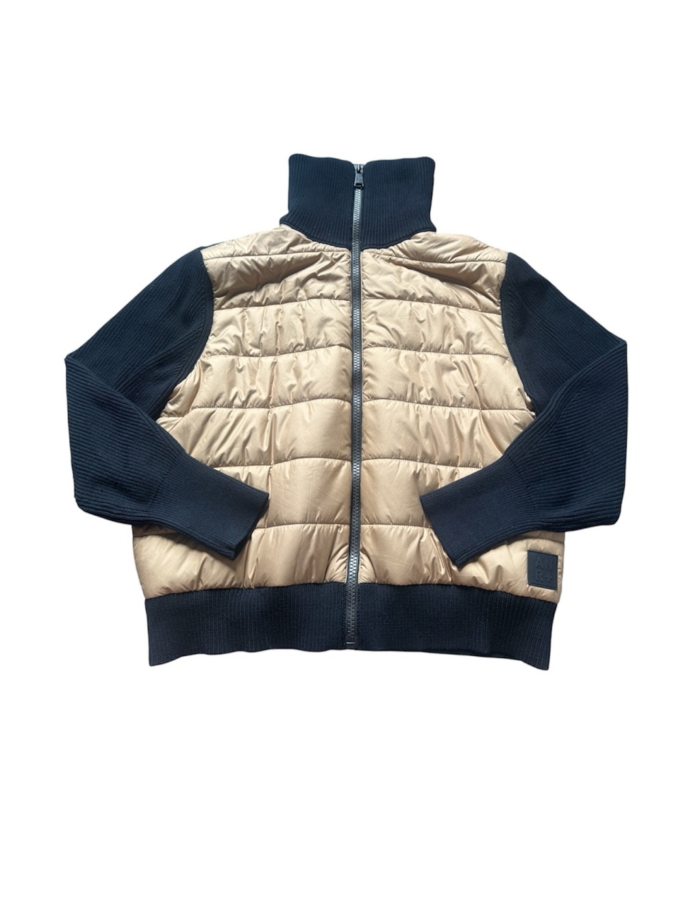 ANR+ Quilted Puffer Jacket with Knit Sleeves - Navy & Beige XL